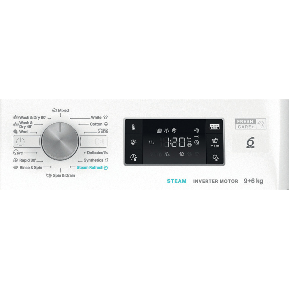 Masina de spalat rufe frontala cu uscator WHIRLPOOL FFWDB 964489 SV EE, 6th Sense, 9/6 kg, 1400rpm, Clasa A/C, alb