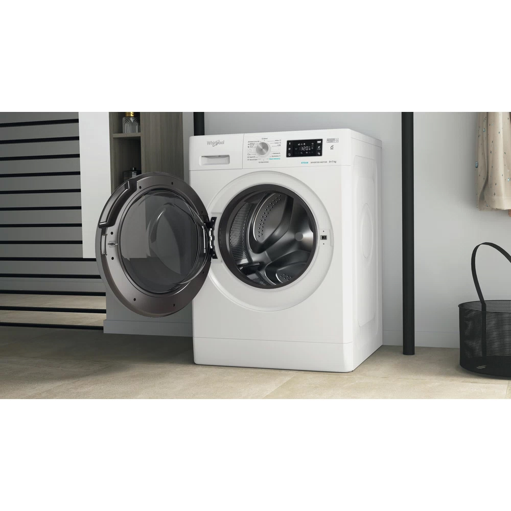 Masina de spalat rufe frontala cu uscator WHIRLPOOL FFWDB 976258 SV EE, 6th Sense, 9/7 kg, 1600rpm, Clasa B/E, alb