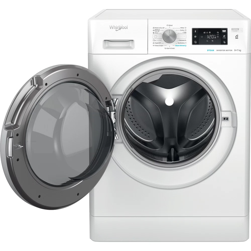 Masina de spalat rufe frontala cu uscator WHIRLPOOL FFWDB 976258 SV EE, 6th Sense, 9/7 kg, 1600rpm, Clasa B/E, alb