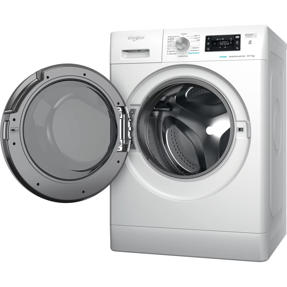 Masina de spalat rufe frontala cu uscator WHIRLPOOL FFWDB 976258 SV EE, 6th Sense, 9/7 kg, 1600rpm, Clasa B/E, alb