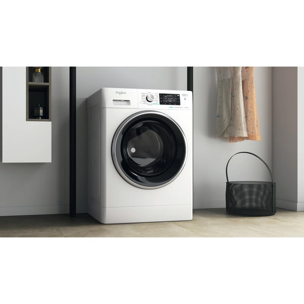 Masina de spalat rufe frontala cu uscator WHIRLPOOL FFWDD 1176258 BCV EE, 6th Sense, 11/7 kg, 1600rpm, Clasa B/E, alb