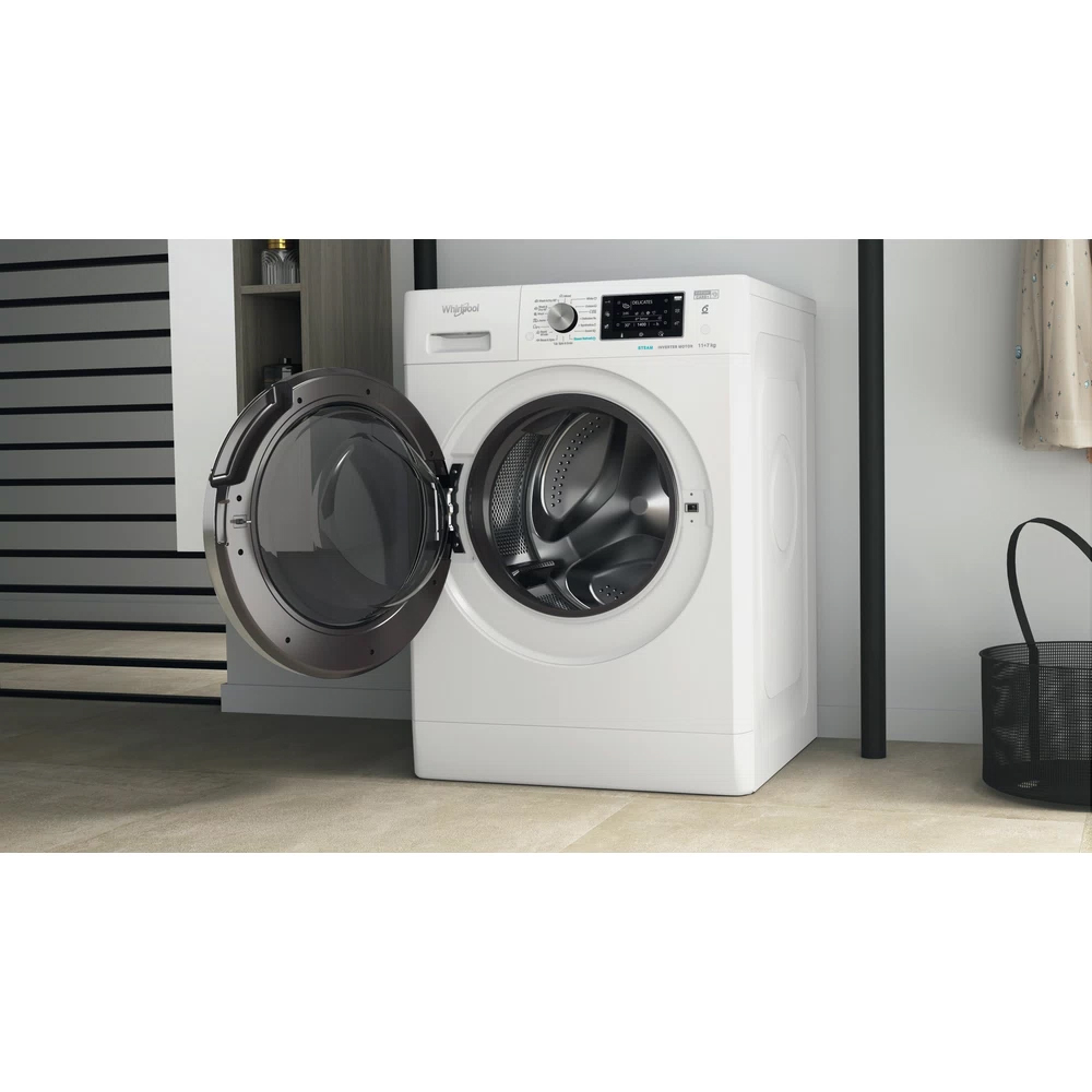 Masina de spalat rufe frontala cu uscator WHIRLPOOL FFWDD 1176258 BCV EE, 6th Sense, 11/7 kg, 1600rpm, Clasa B/E, alb