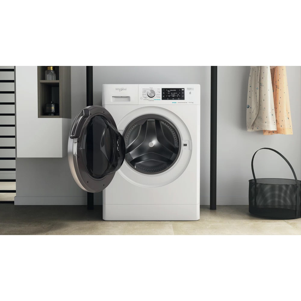 Masina de spalat rufe frontala cu uscator WHIRLPOOL FFWDD 1176258 BCV EE, 6th Sense, 11/7 kg, 1600rpm, Clasa B/E, alb