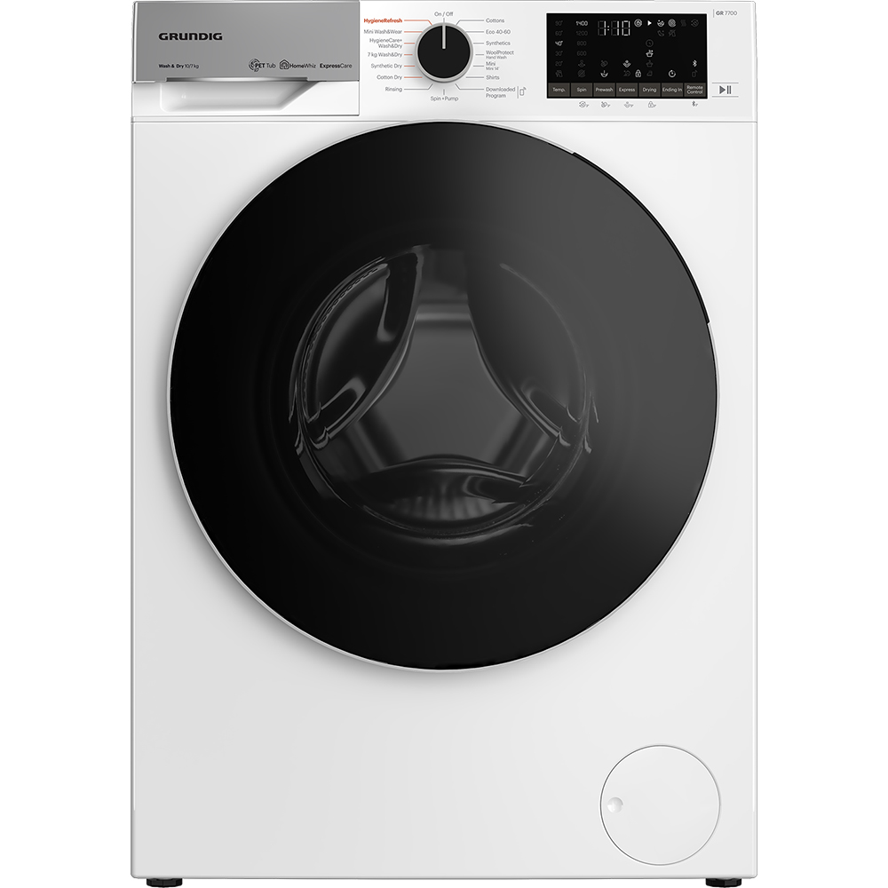 Masina de spalat rufe frontala cu uscator GRUNDIG GD7 P510457 W, HomeWhiz, 10/7 kg, 1400rpm, Clasa C/E, alb