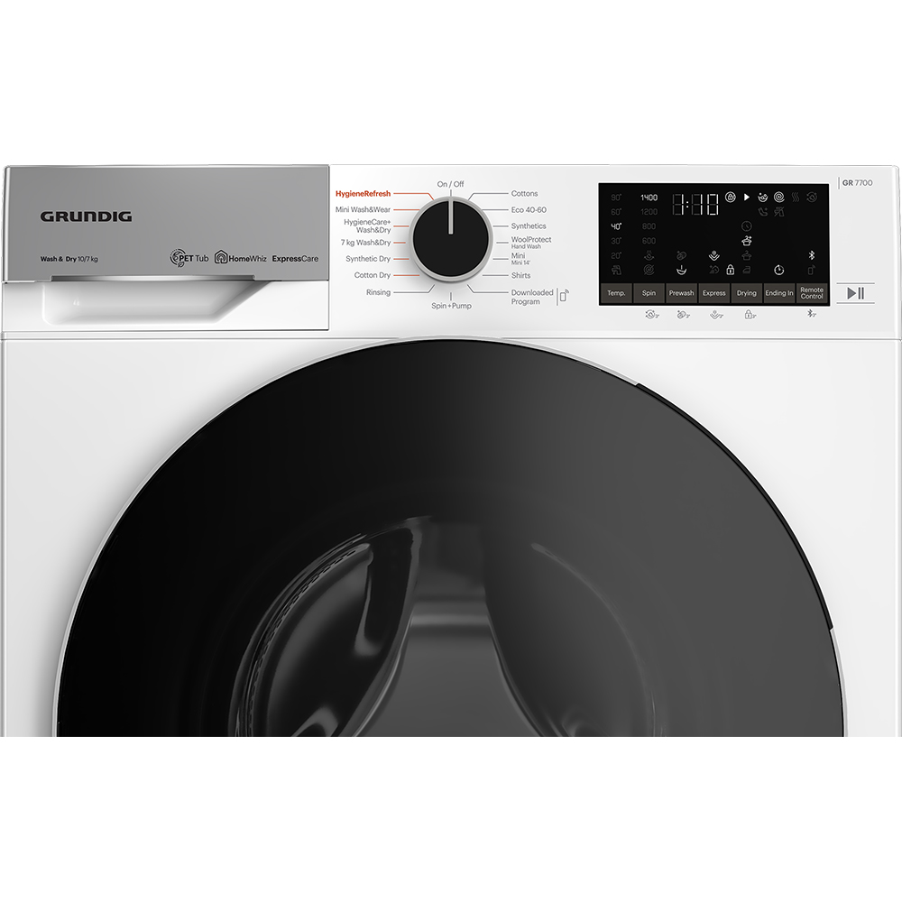 Masina de spalat rufe frontala cu uscator GRUNDIG GD7 P510457 W, HomeWhiz, 10/7 kg, 1400rpm, Clasa C/E, alb