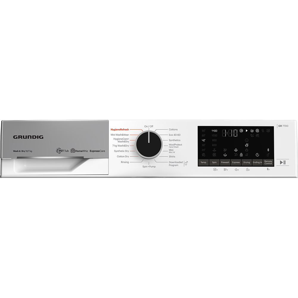 Masina de spalat rufe frontala cu uscator GRUNDIG GD7 P510457 W, HomeWhiz, 10/7 kg, 1400rpm, Clasa C/E, alb