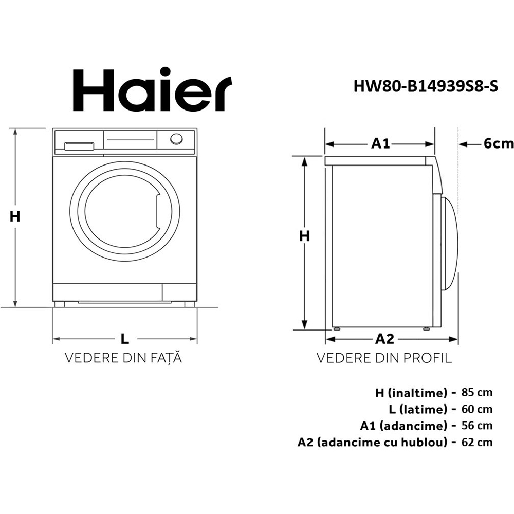Masina de spalat rufe frontala HAIER HW80-B14939S8, Steam, 8 kg, 1400rpm, Clasa A, antracit