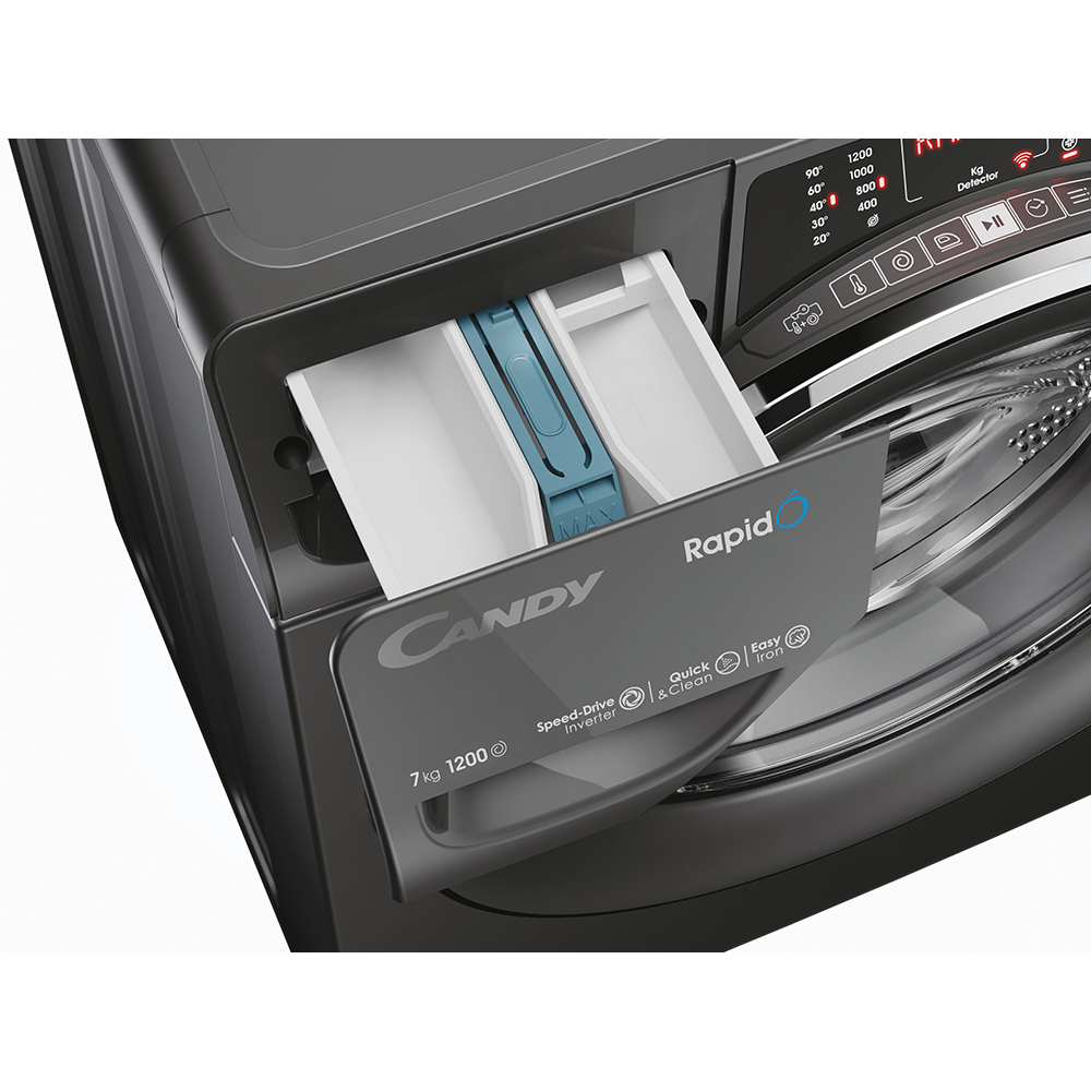 Masina de spalat rufe frontala slim CANDY RO41276DWMCRT-S, Steam, 7 kg, 1200rpm, Clasa A, Wi-Fi, antracit