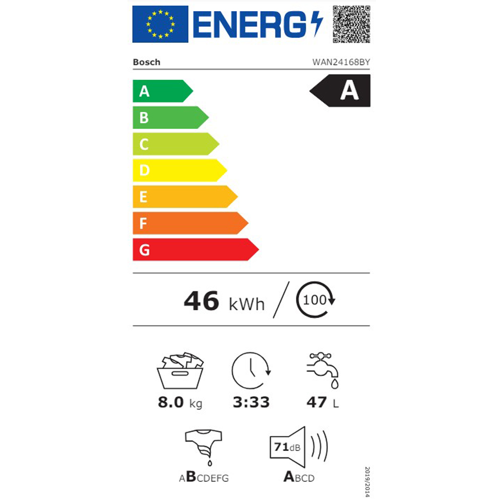 Masina de spalat rufe frontala BOSCH WAN24168BY, 8 kg, 1200rpm, Clasa A, alb