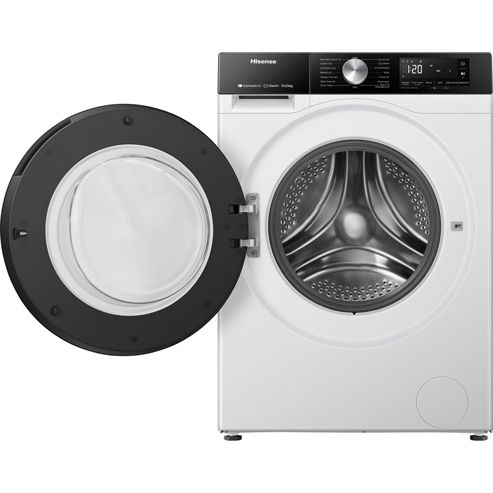 Masina de spalat rufe frontala cu uscator HISENSE WD3S1043BW3, Steam, 10.5/6 kg, 1400rpm, Clasa A/D, Wi-Fi, alb