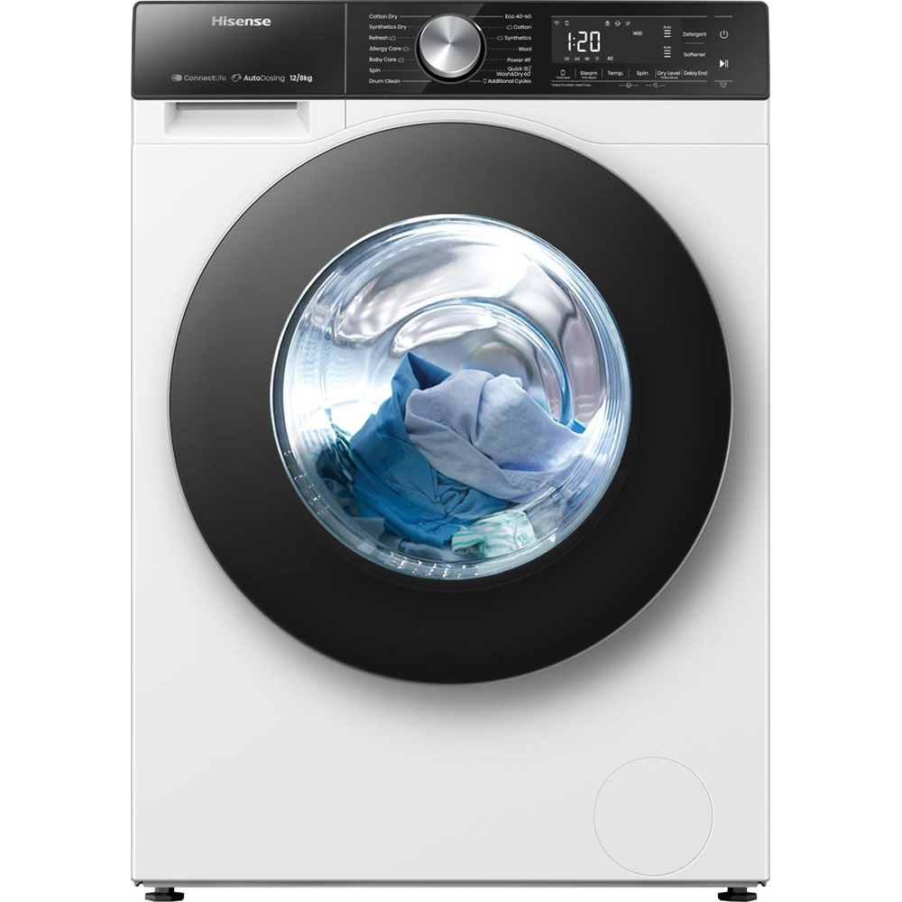 Masina de spalat rufe frontala cu uscator HISENSE WD5S1245BW, Steam, 12/8 kg, 1400rpm, Clasa A/D, Wi-Fi, alb