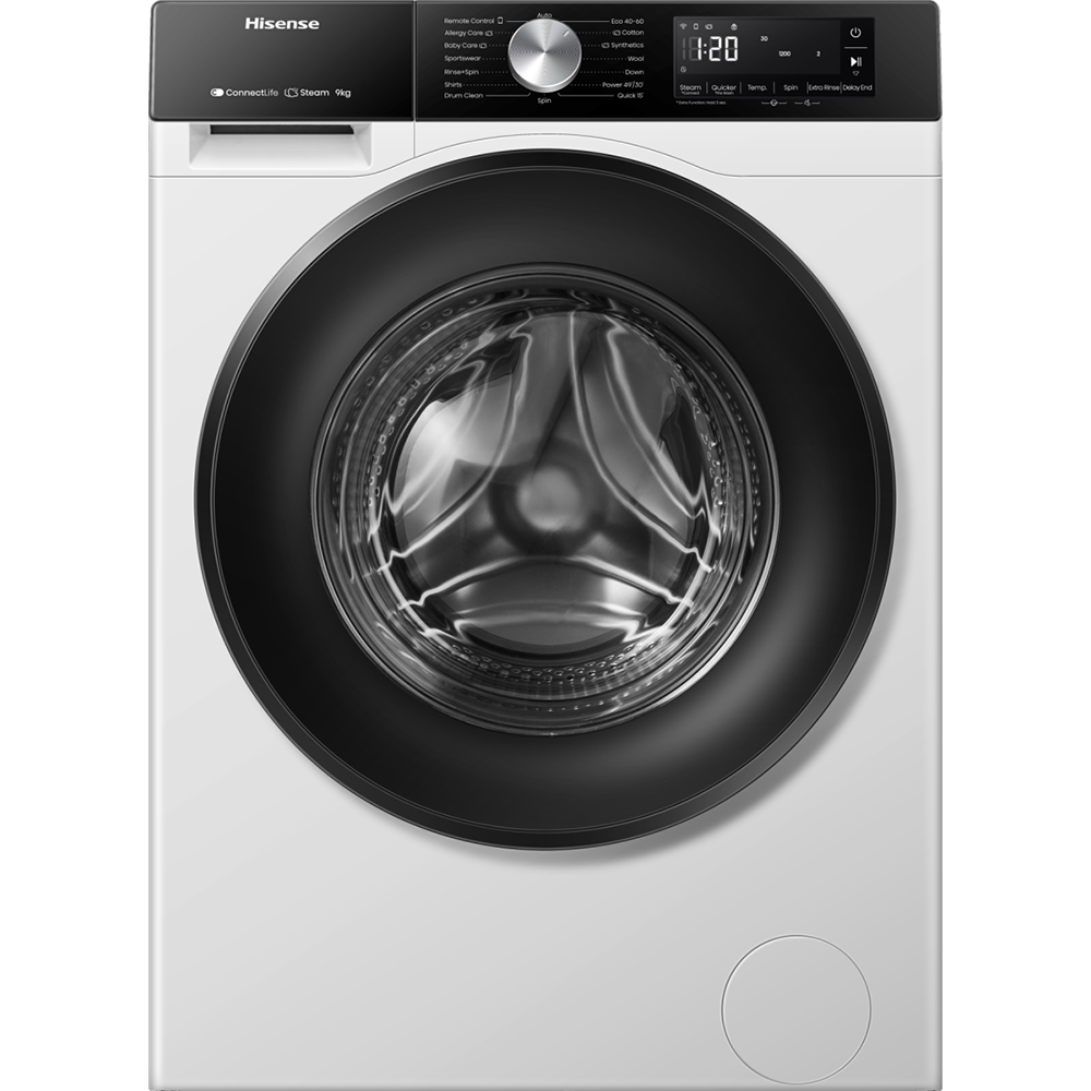 Masina de spalat rufe frontala HISENSE WF3S9043BW3, Steam, 9 kg, 1400rpm, Clasa A, Wi-Fi, alb