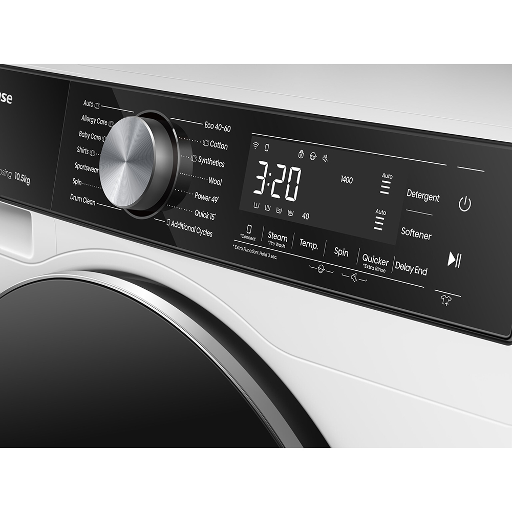 Masina de spalat rufe frontala HISENSE WF5S1045BW, Steam, 10.5 kg, 1400rpm, Clasa A, alb