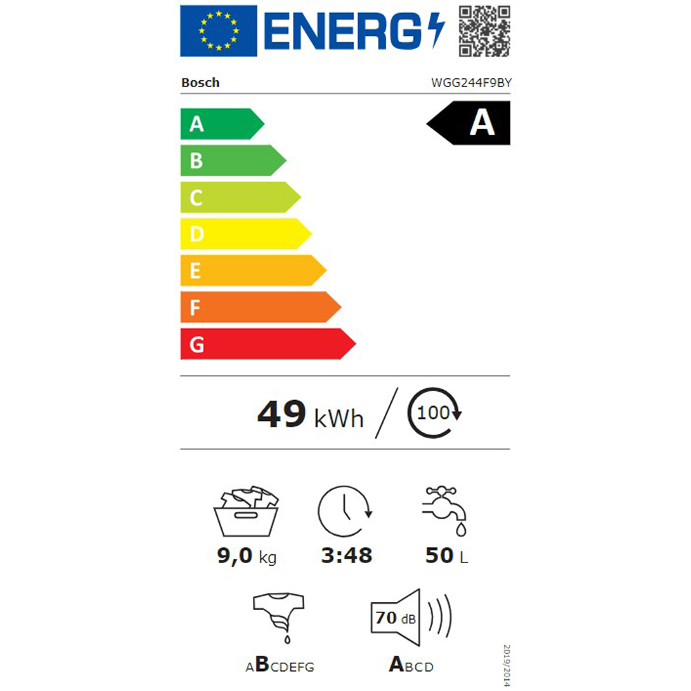 Masina de spalat rufe frontala BOSCH WGG244F9BY, 9 kg, 1400rpm, Clasa A, alb