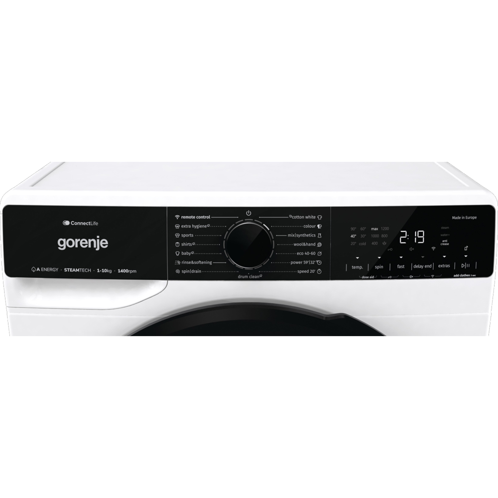 Masina de spalat rufe frontala GORENJE WPNA14A3PWIFI, SteamTech, 10 kg, 1400rpm, Clasa A, Wi-Fi, alb