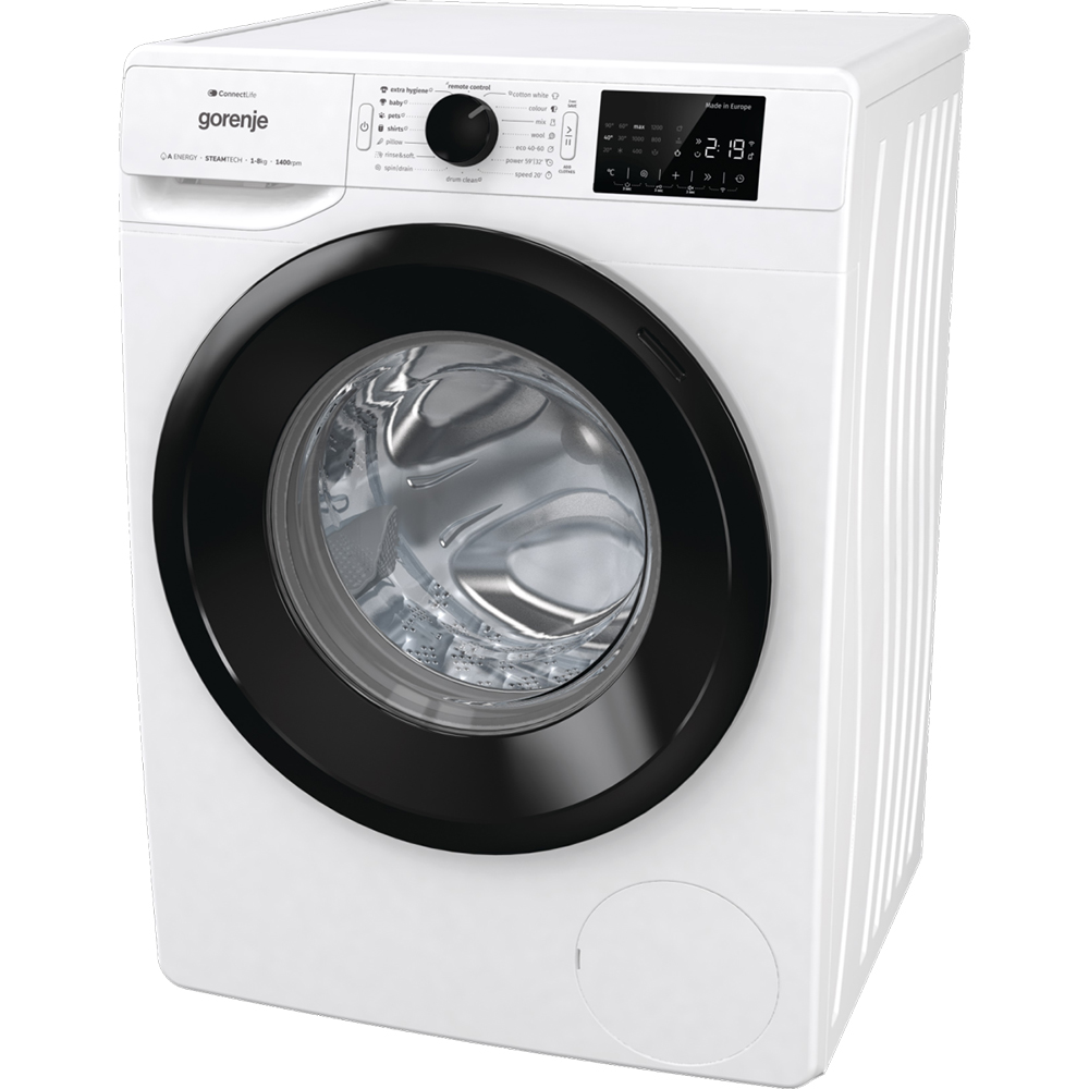 Masina de spalat rufe frontala GORENJE WPNEI84A1SWIFI, SteamTech, 8 kg, 1400rpm, Clasa A, Wi-Fi, alb
