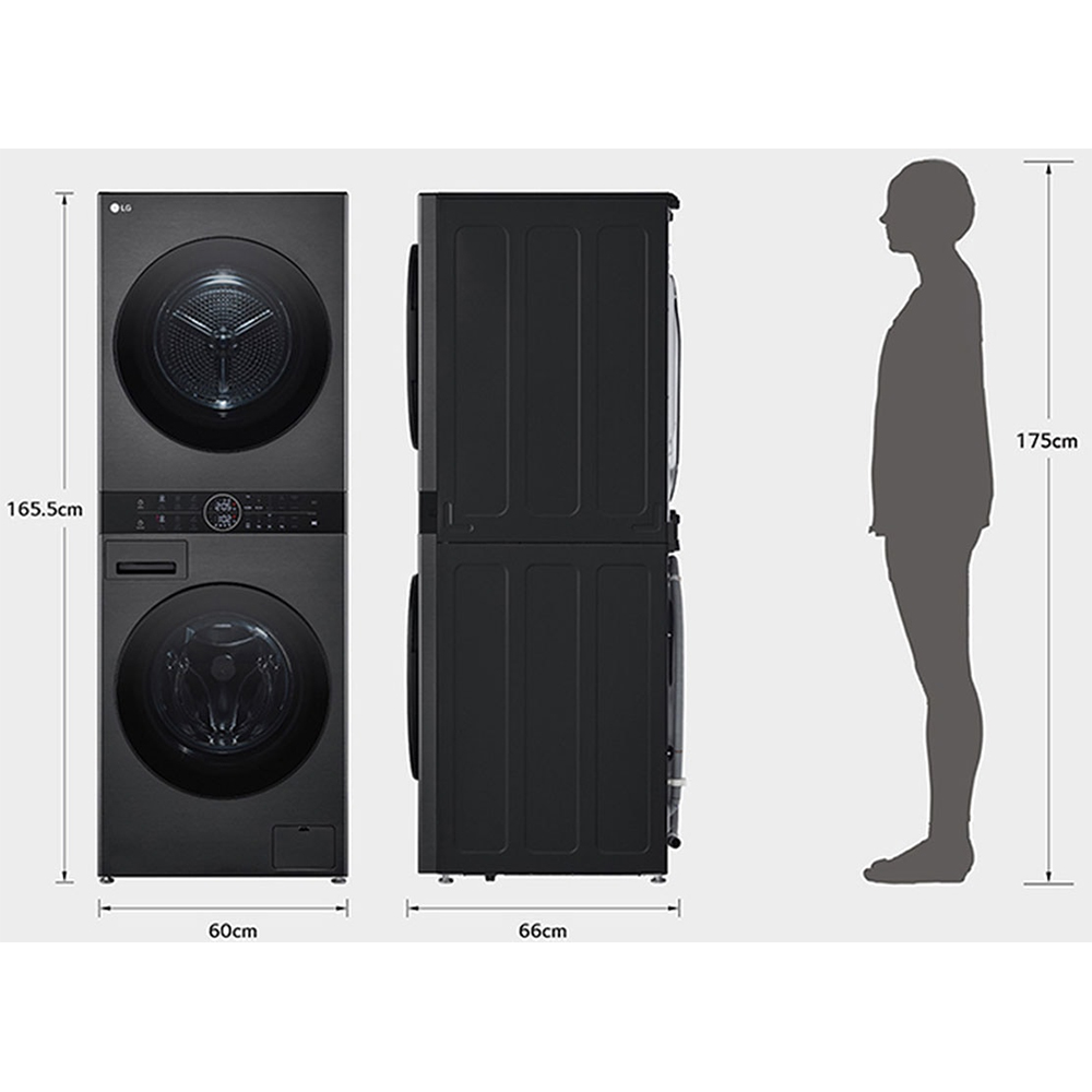 Masina de spalat rufe frontala cu uscator LG WashTower WT1210BBF, Steam, 12/10 kg, 1400 rpm, Clasa A/C, Wi-Fi, negru