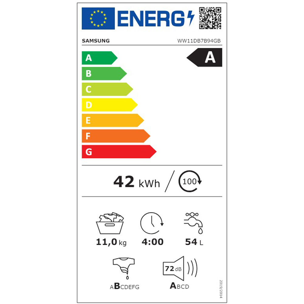 Masina de spalat rufe frontala SAMSUNG WW11DB7B94GBU4, AI Wash, AI EcoBubble, 11 kg, 1400rpm, Clasa A, negru