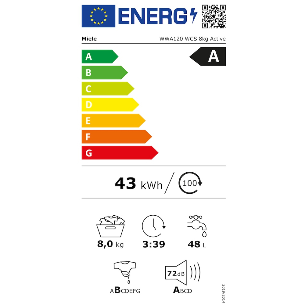 Masina de spalat rufe frontala MIELE WWA120 WCS Active, 8 kg, 1400rpm, Clasa A, alb