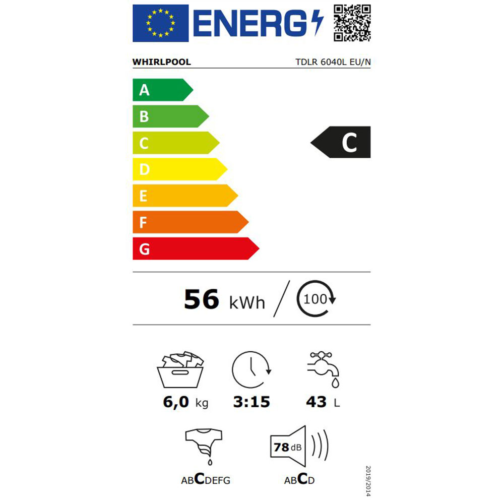 Masina de spalat rufe verticala WHIRLPOOL TDLR 6040L EU/N, 6th Sense, 6 kg, 1000rpm, Clasa C, alb