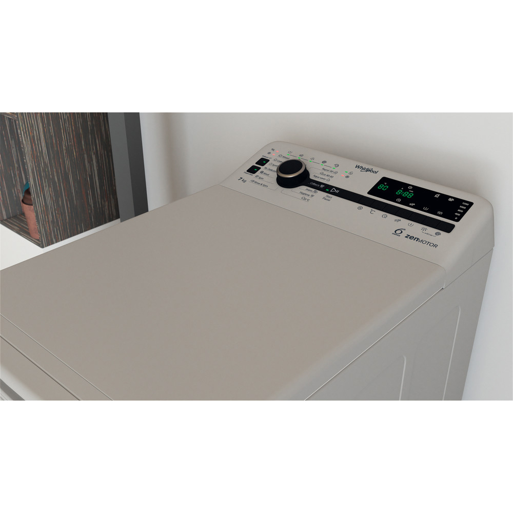 Masina de spalat rufe verticala WHIRLPOOL TDLRS 7232BS EU, 6th Sense, 7 kg, 1200rpm, Clasa D, argintiu