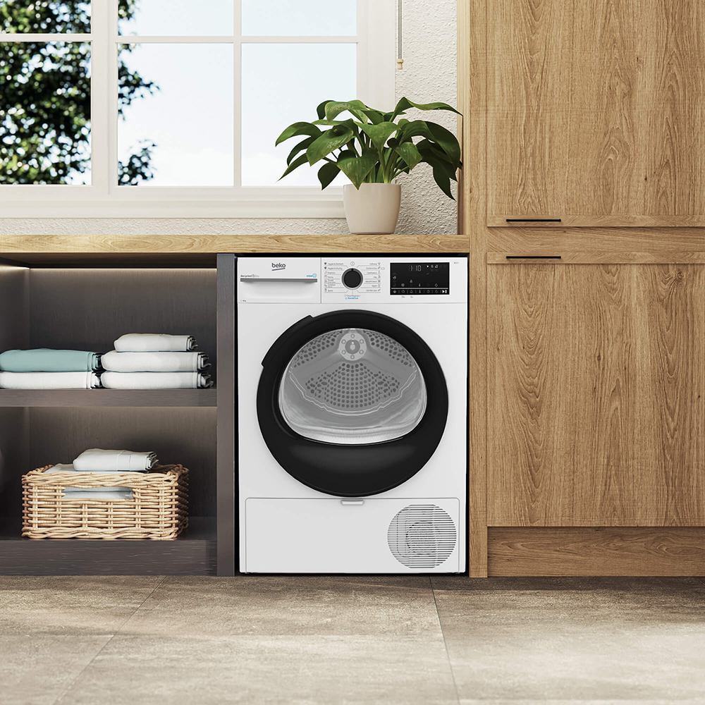 Uscator de rufe BEKO BM3T48249W, SteamCure, Pompa de caldura, 8 kg, 15 programe, Clasa C, alb