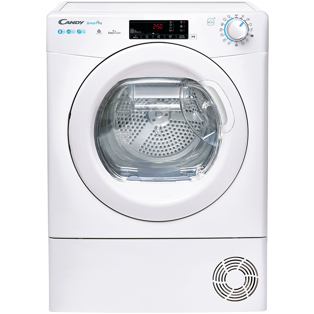 Uscator de rufe CANDY Smart Pro CSOE H8A2TE-S, Pompa de caldura, 8 kg, 14 programe, Clasa E, Wi-Fi, alb