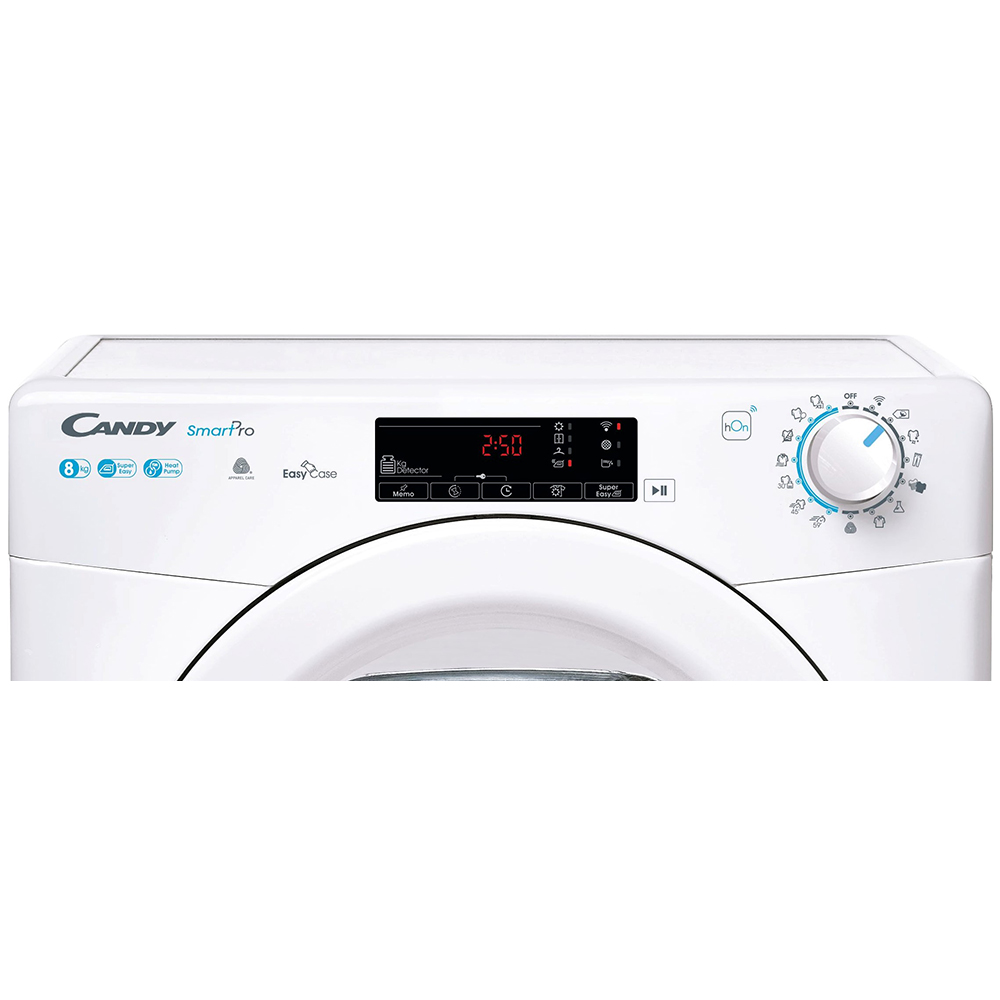 Uscator de rufe CANDY Smart Pro CSOE H8A2TE-S, Pompa de caldura, 8 kg, 14 programe, Clasa E, Wi-Fi, alb