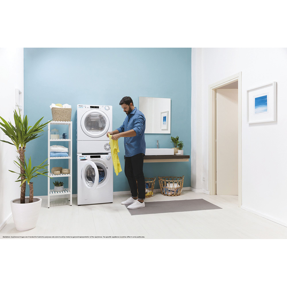 Uscator de rufe CANDY Smart Pro CSOE H8A2TE-S, Pompa de caldura, 8 kg, 14 programe, Clasa E, Wi-Fi, alb