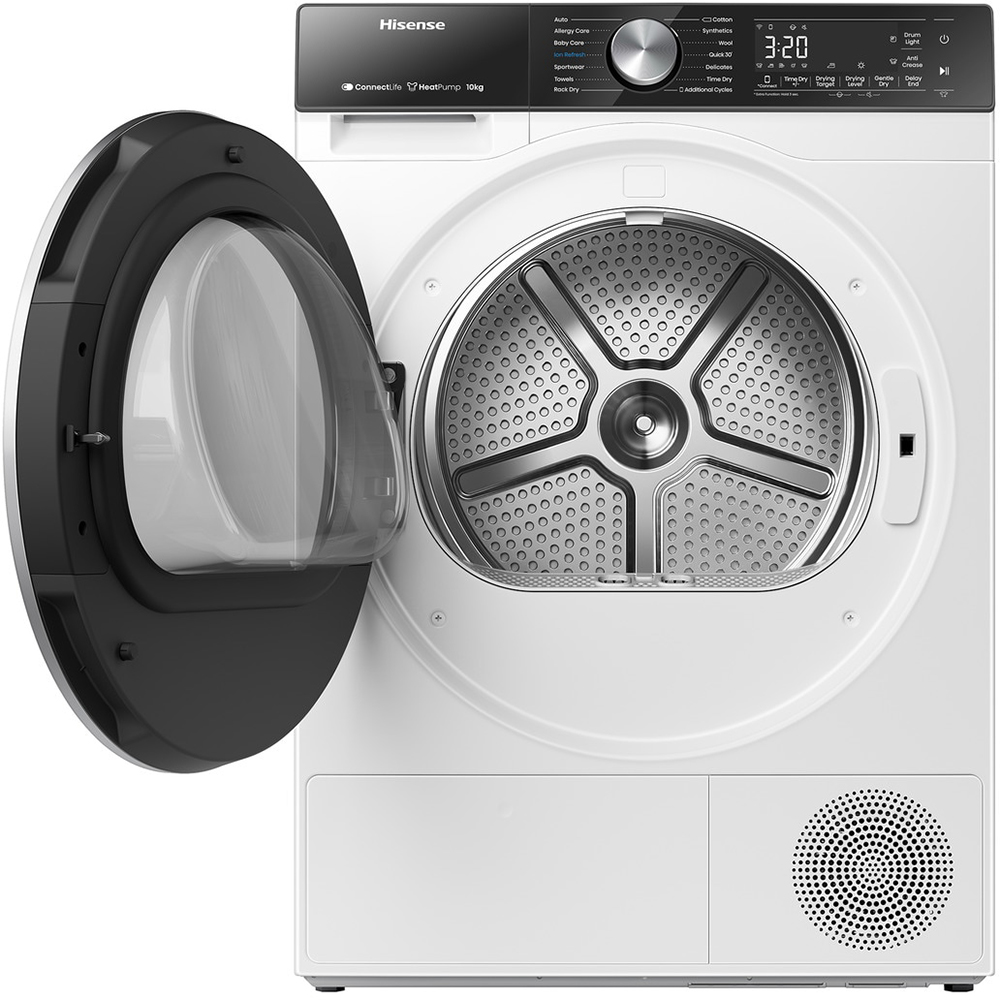 Uscator de rufe HISENSE DH5S102BW, Pompa de caldura, 10 kg, 17 programe, Clasa C, alb