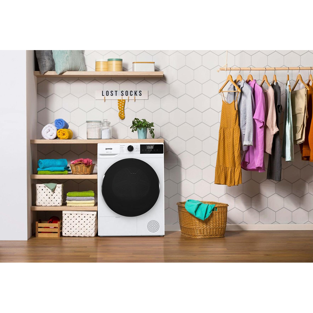 Uscator de rufe GORENJE DHNA92, Pompa de caldura, 9 kg, 15 programe, Clasa D, alb