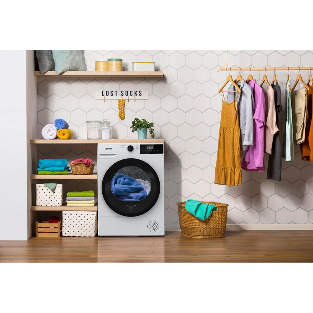 Uscator de rufe GORENJE DHNE82, Pompa de caldura, 8 kg, 15 programe, Clasa D, alb