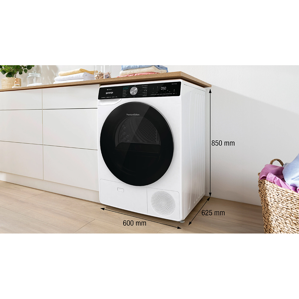 Uscator de rufe GORENJE DNS93, Pompa de caldura, 9 kg, 15 programe, Clasa C, Wi-Fi, alb