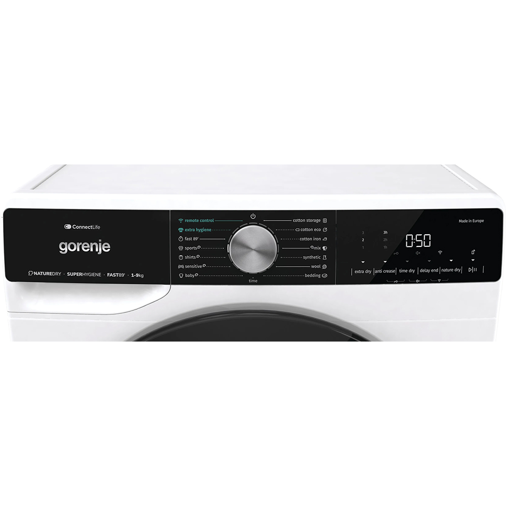Uscator de rufe GORENJE DNS93, Pompa de caldura, 9 kg, 15 programe, Clasa C, Wi-Fi, alb