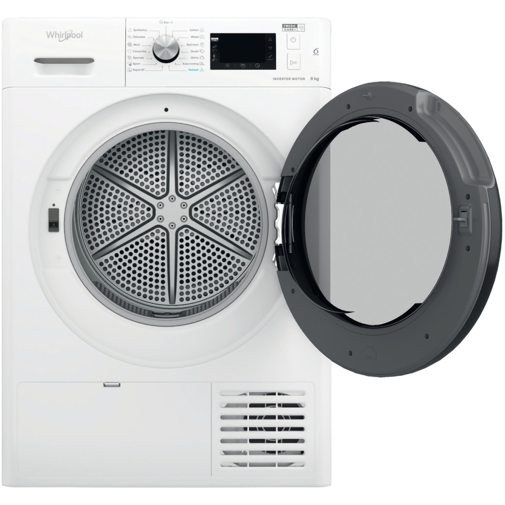 Uscator de rufe WHIRLPOOL FFT D 8X3B EE, 6th Sense, Condensare si pompa de caldura, 8 kg, 19 programe, Clasa C, alb