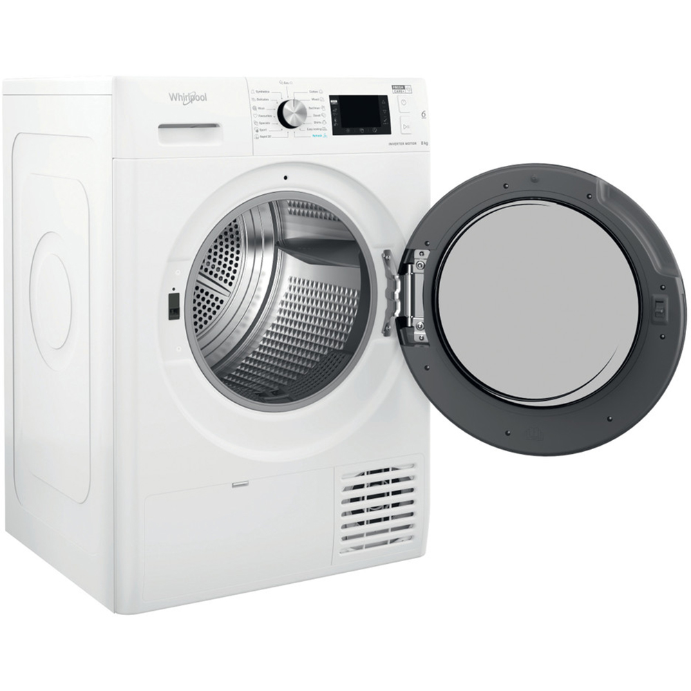 Uscator de rufe WHIRLPOOL FFT D 8X3B EE, 6th Sense, Condensare si pompa de caldura, 8 kg, 19 programe, Clasa C, alb