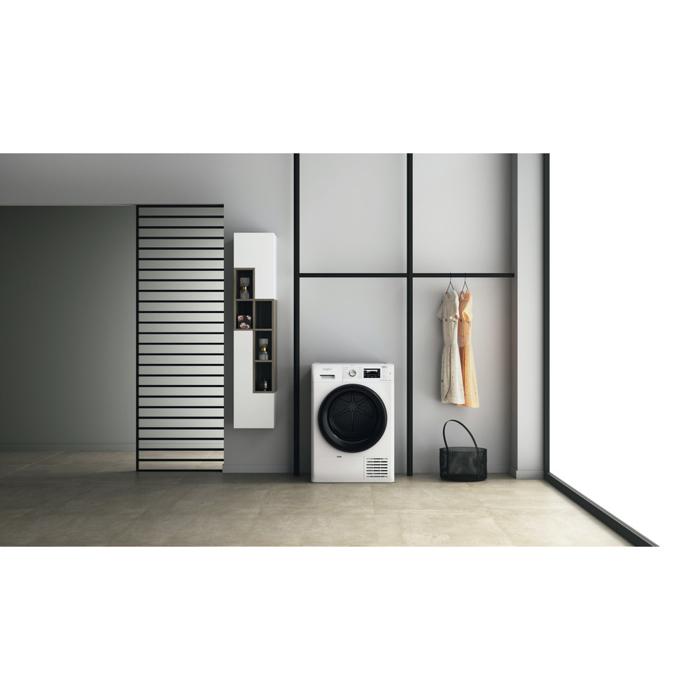 Uscator de rufe WHIRLPOOL FFT D 8X3B EE, 6th Sense, Condensare si pompa de caldura, 8 kg, 19 programe, Clasa C, alb