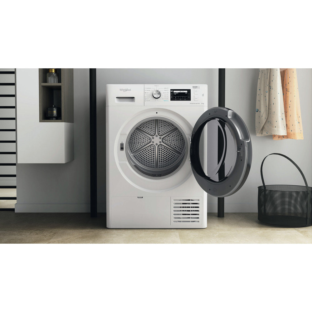 Uscator de rufe WHIRLPOOL FFT D 8X3B EE, 6th Sense, Condensare si pompa de caldura, 8 kg, 19 programe, Clasa C, alb