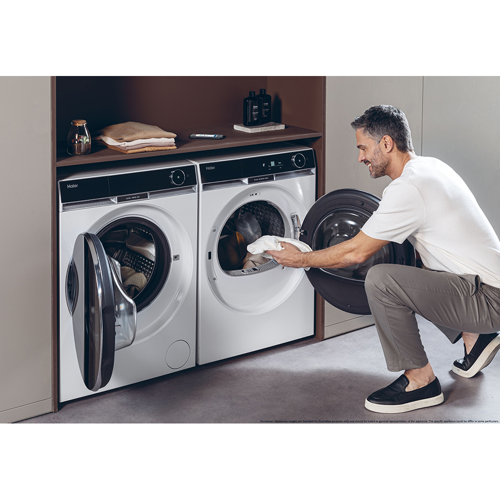 Uscator de rufe HAIER HD90-A3Q397U1-S, Pompa de caldura, 9 kg, 17 programe, Clasa C, Wi-Fi, alb