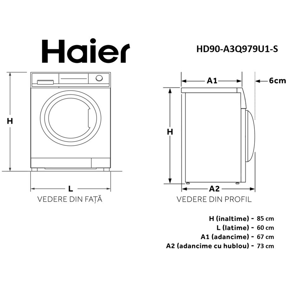 Uscator de rufe HAIER HD90-A3Q979U1, Pompa de caldura, 9 kg, 15 programe, Clasa C, Wi-Fi, alb