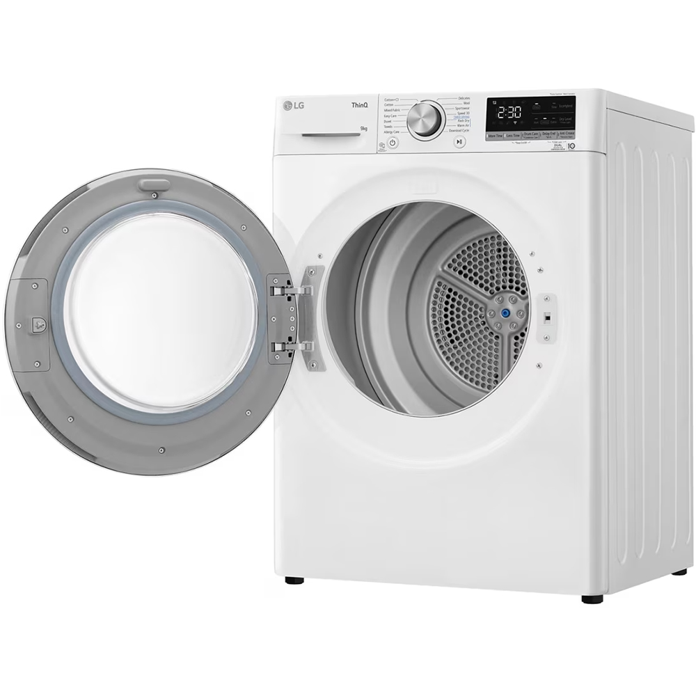 Uscator de rufe LG RH90V5AV6N, SmartThinQ, Condensare si pompa de caldura, 9 kg, 14 programe, Clasa D, alb