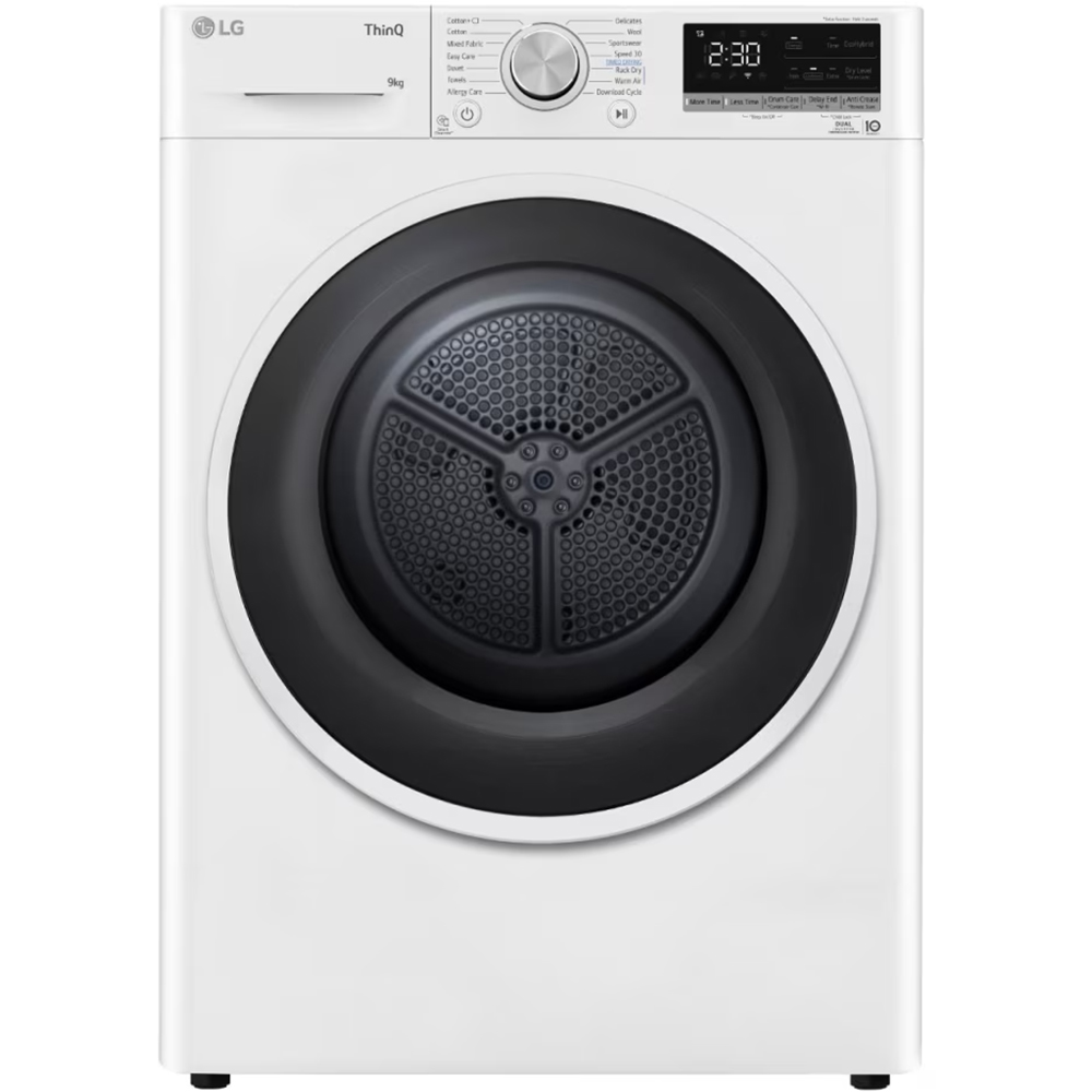 Uscator de rufe LG RH90V5AV6N, SmartThinQ, Condensare si pompa de caldura, 9 kg, 14 programe, Clasa D, alb