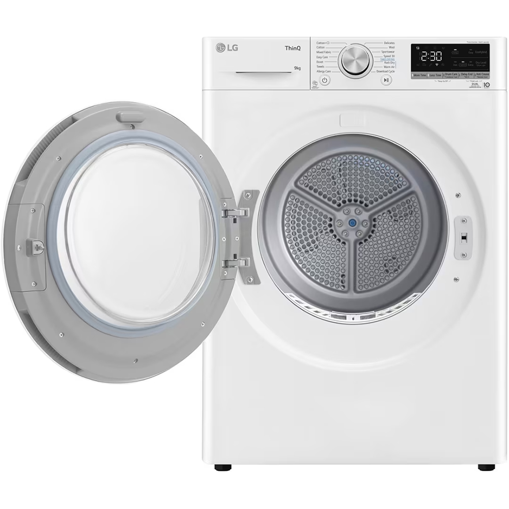 Uscator de rufe LG RH90V5AV6N, SmartThinQ, Condensare si pompa de caldura, 9 kg, 14 programe, Clasa D, alb