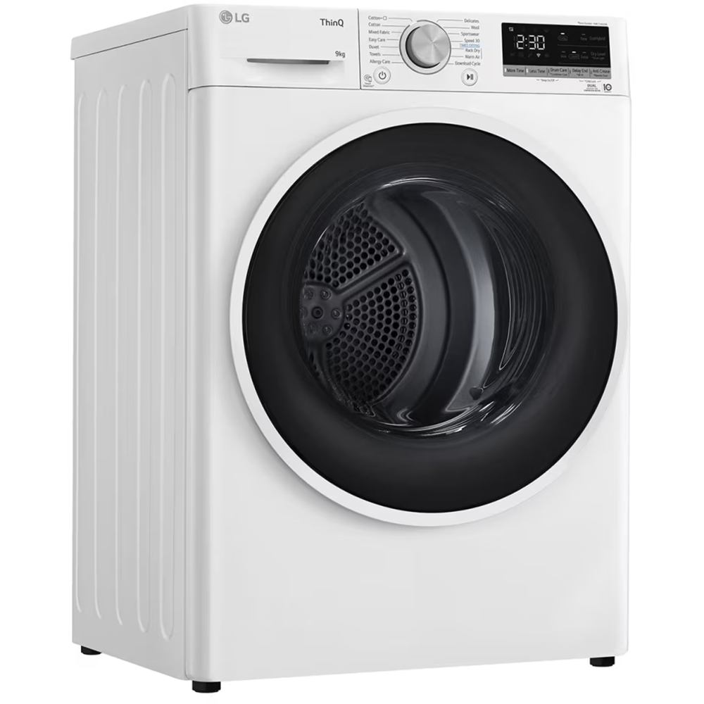 Uscator de rufe LG RH90V5AV6N, SmartThinQ, Condensare si pompa de caldura, 9 kg, 14 programe, Clasa D, alb