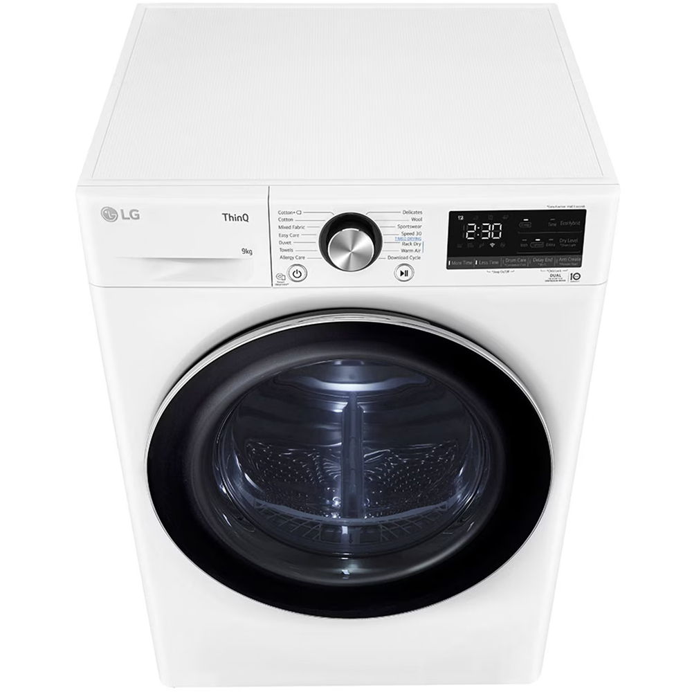 Uscator de rufe LG RH90V9AV2N, SmartThinQ, Condensare si pompa de caldura, 9 kg, 15 programe, Clasa C, alb