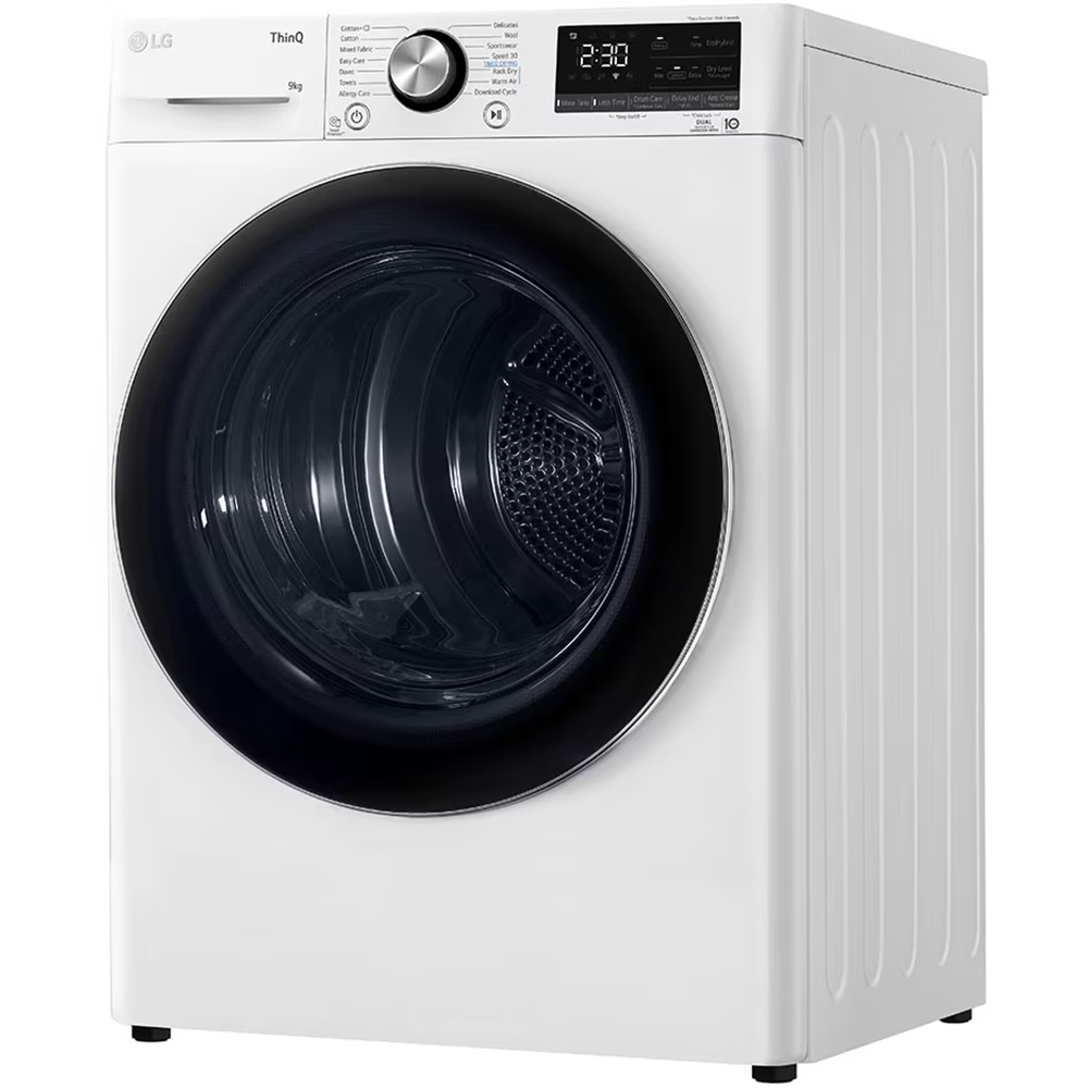 Uscator de rufe LG RH90V9AV2N, SmartThinQ, Condensare si pompa de caldura, 9 kg, 15 programe, Clasa C, alb