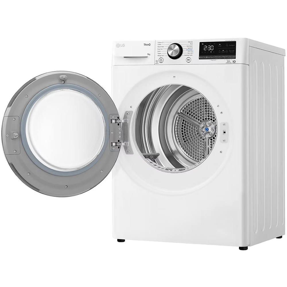 Uscator de rufe LG RH90V9AV2N, SmartThinQ, Condensare si pompa de caldura, 9 kg, 15 programe, Clasa C, alb