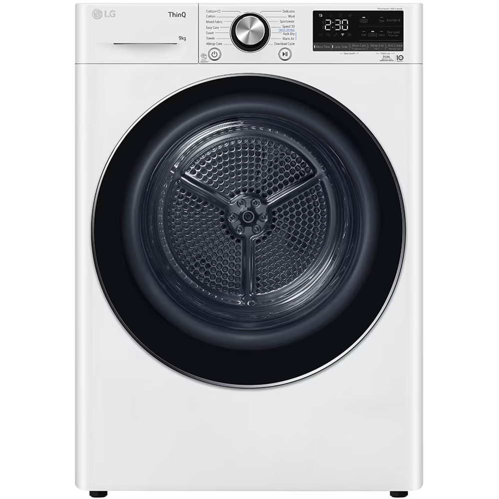 Uscator de rufe LG RH90V9AV2N, SmartThinQ, Condensare si pompa de caldura, 9 kg, 15 programe, Clasa C, alb