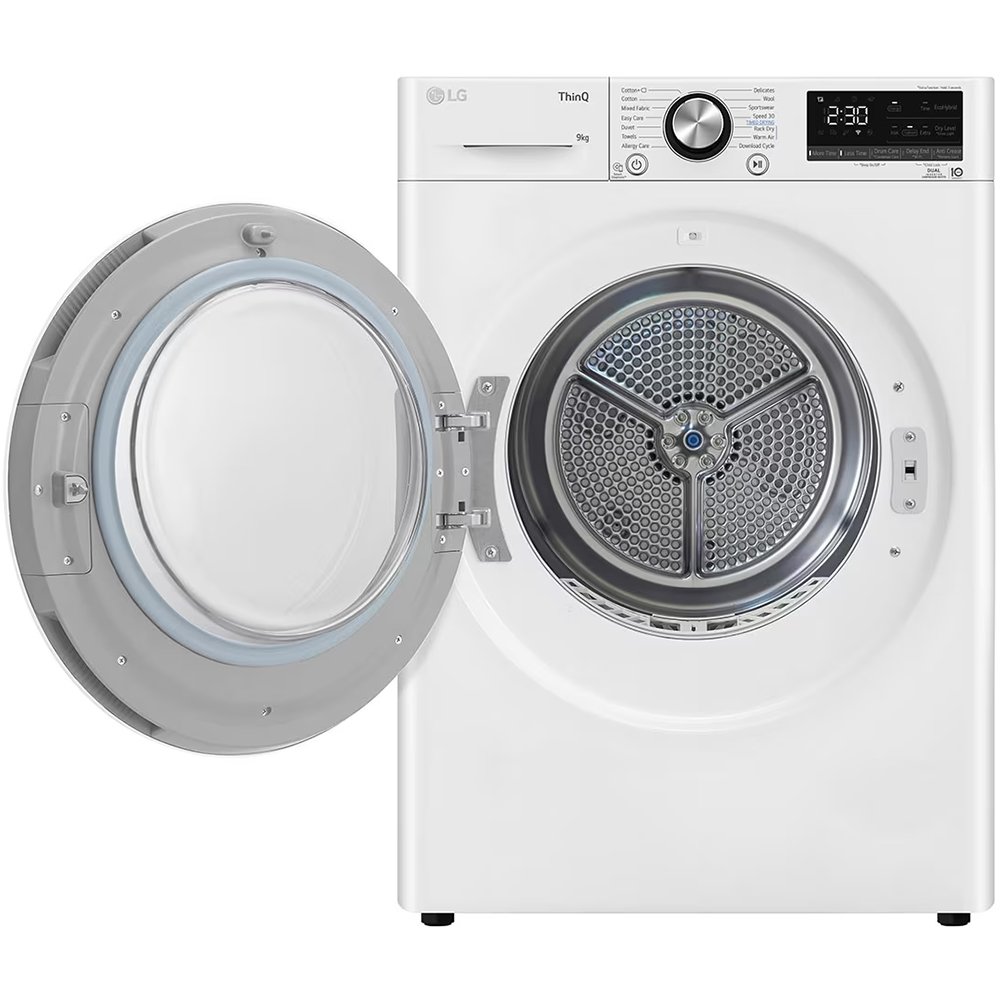 Uscator de rufe LG RH90V9AV2N, SmartThinQ, Condensare si pompa de caldura, 9 kg, 15 programe, Clasa C, alb