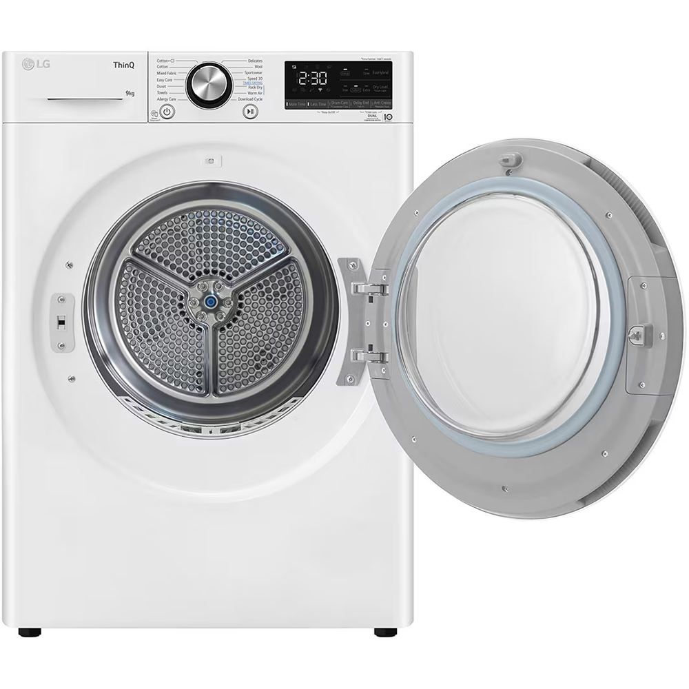 Uscator de rufe LG RH90V9AV2N, SmartThinQ, Condensare si pompa de caldura, 9 kg, 15 programe, Clasa C, alb
